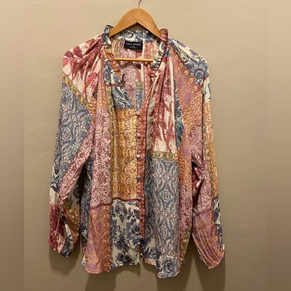 Lane Bryant NWOT multi color  patchwork detail dolman sleeves blouse 22/24